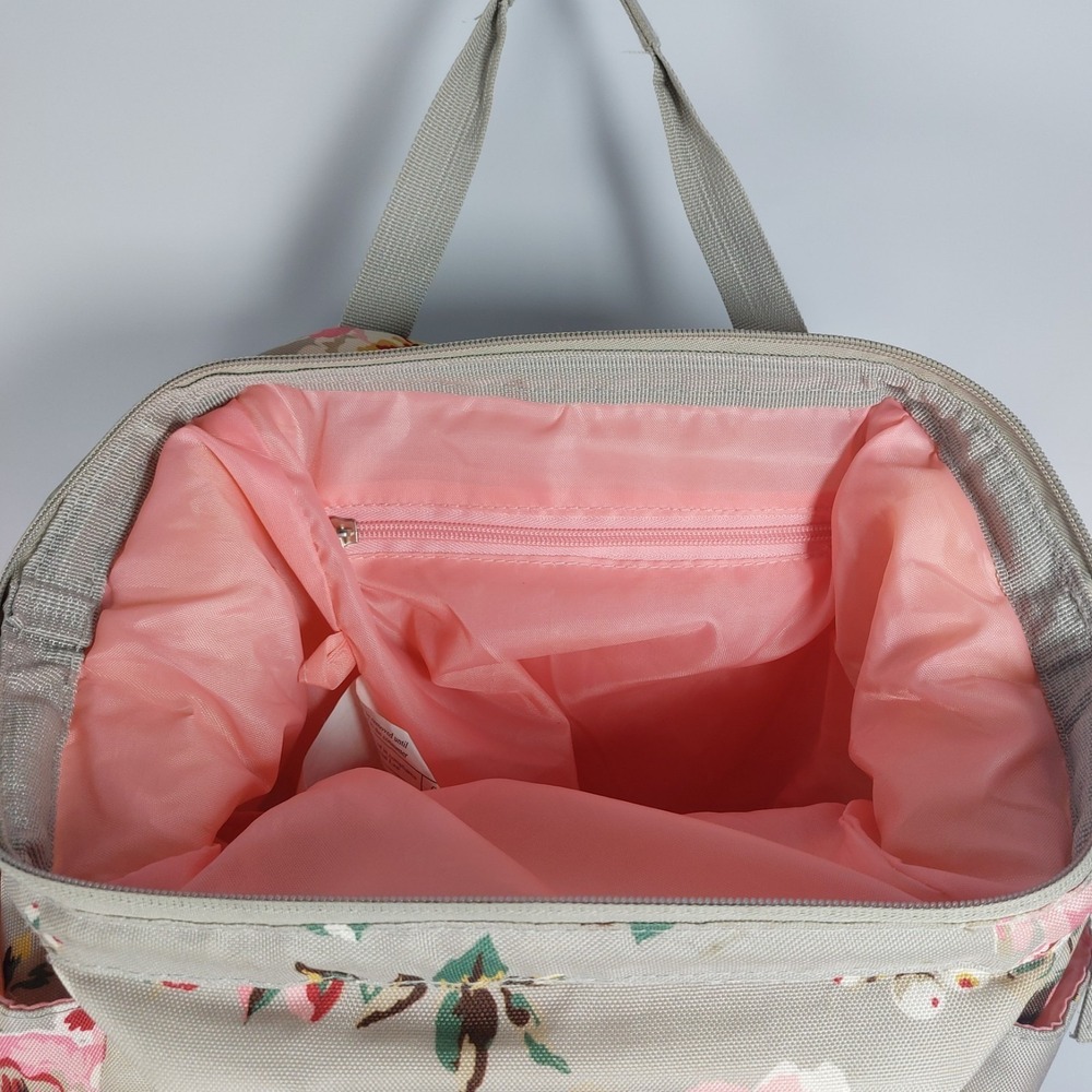 Baby Essentials Floral Backpack Diaper Bag Gray Pink Pockets Straps Changing Pad - Picture 4 of 9